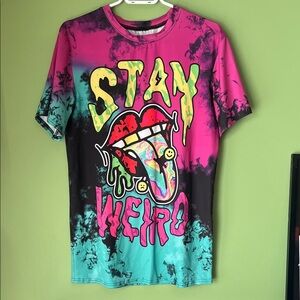 Stay Weird Tie-Dye Graphic Tee - Pink & Teal